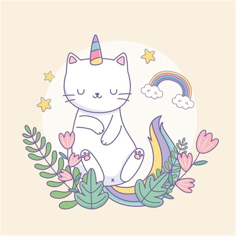 Cute caticorn with floral decoration | Premium Vector