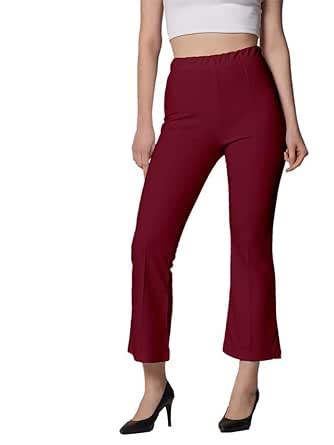 Buy SIRIL Women's Lycra Knitted Stretchable Trouser (439TK115-L,_Maroon ...