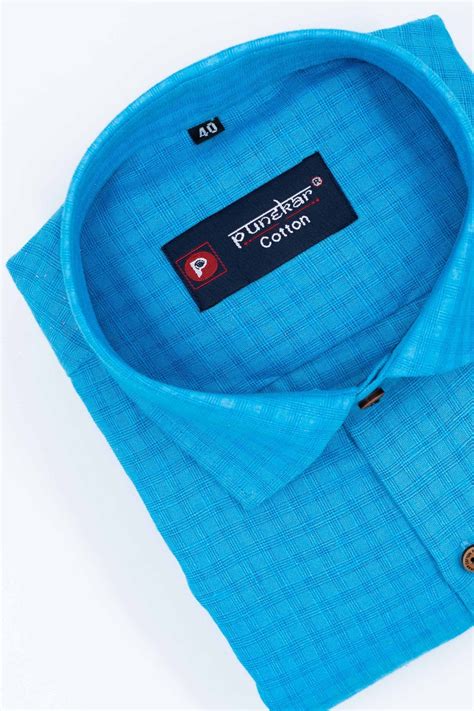 Blue Color Cotton Self Woven Checks Handmade Shirts For Men's – Punekar ...