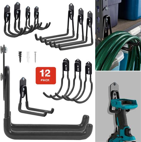 Wallmaster Garage Hooks Organizer Kit,12 Pack Adjustable Heavy Duty ...