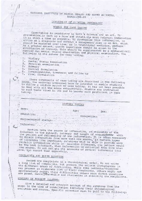 Case History and MSE - NIMHANS Format for Clinical Assessment - Studocu