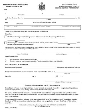 Affidavit Of Repossession - Fill and Sign Printable Template Online