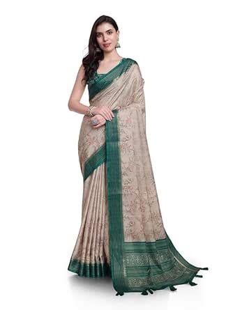 Buy Rekha Maniyar Women's Pashmina Silk Ajrakh Printed Saree With ...
