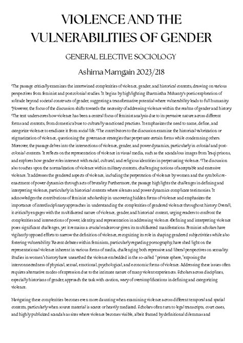 Understanding Violence and Gender Vulnerabilities: A Critical Study ...