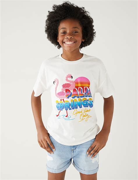Buy Pure Cotton Sequin Flamingo T-Shirt at Marks & Spencer