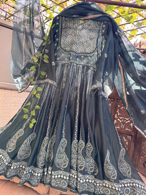 EXCLUSIVE CHIKANKARI CHANDERI SILK ANARKALI – Karigari Couture