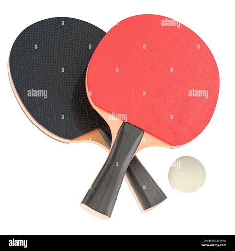 Table tennis equipment, ping pong rackets and ball. 3D rendering ...