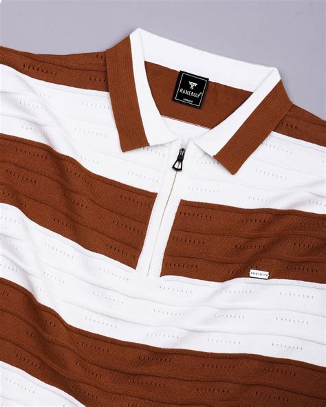 Eclair Brown Knitted Cotton Zipper Polo T-Shirt – Hamercop