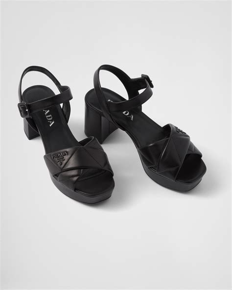Black Quilted Nappa Leather Platform Sandals | PRADA