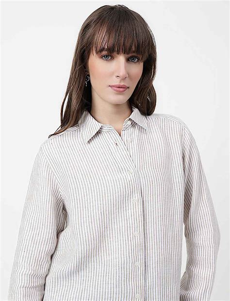 Buy Pure Linen Striped Spread Collar Shirt at Marks & Spencer