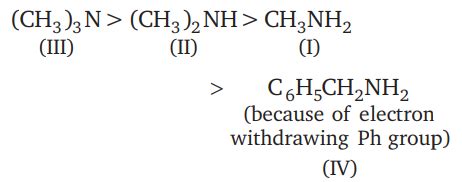 The correct order of basic strength of CH 3 NH 2 (I), ( CH 3)2 NH (II ...