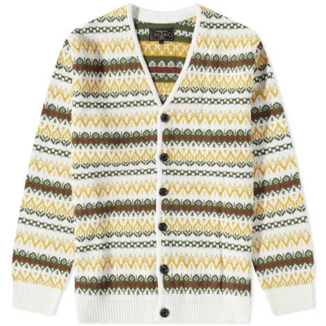 Beams Plus Men's Fair Isle Jaquard Cardigan in Off White Beams Plus