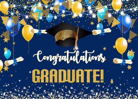 Buy InMemory Blue and Gold Graduation Backdrop Bachelor Cap Balloon ...