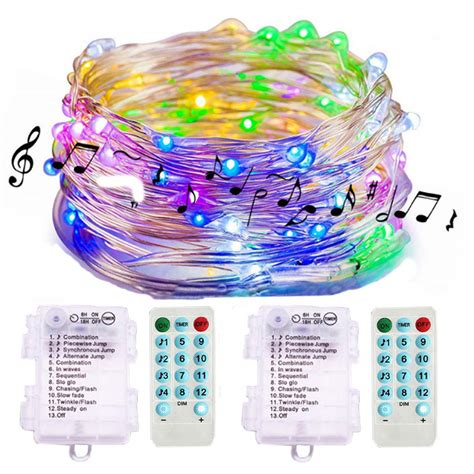 2 Pack Sound Activated Music String Lights,32.8ft 100LEDs 12 Modes ...