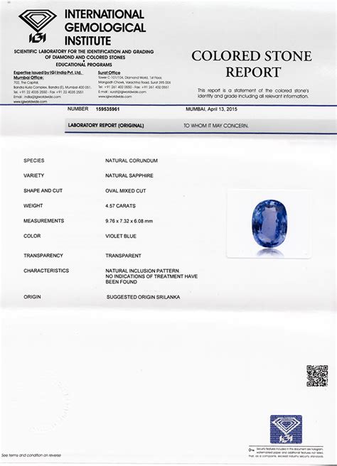 4.57-Carat IGI-Certified Unheated Violetish Blue Ceylon Sapphire ...