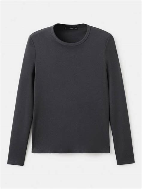 Mango Crew Neck Long Sleeve Top, Grey