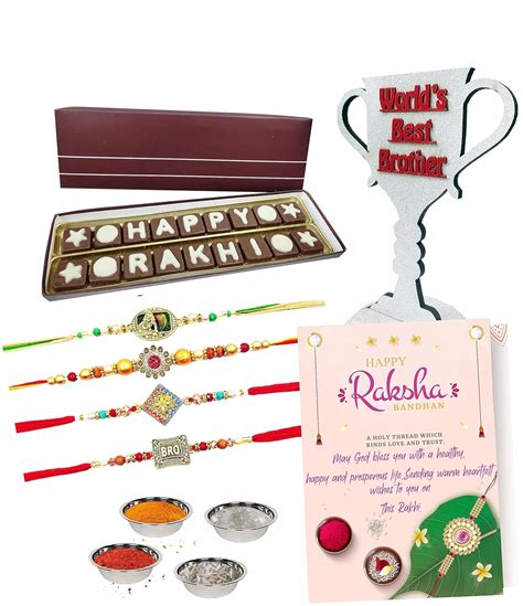 Rakhi Chocolate Gift for Brother Combo with Greeting Card and Trophy ...