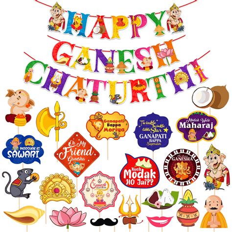 ZYOZIQUE Ganesh Puja Decorative Item - Ganesh Chaturthi Paper Banner ...