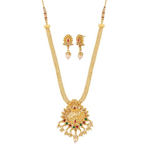 Buy APARA Dangling Ball Chain Necklace set with Multicolour Stones and ...