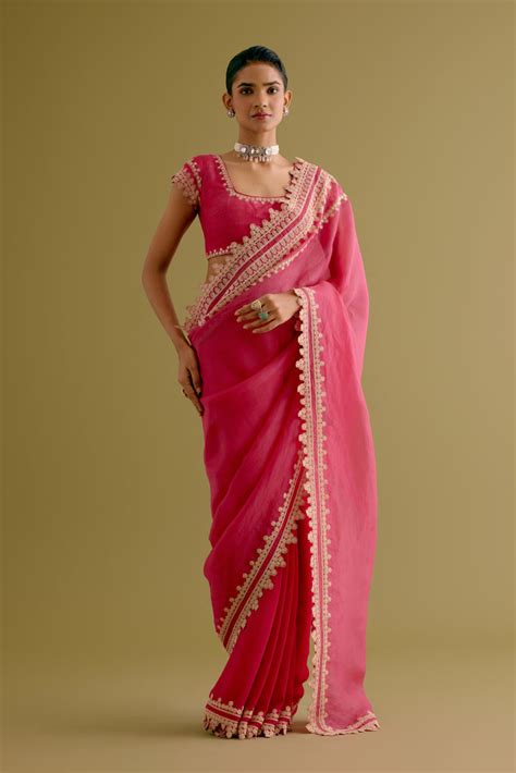 Devnaagri - Fuchsia Pink Organza and Georgette Saree
