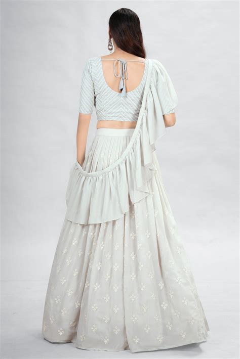 Off White Indian Georgette Lehenga Choli With Ruffle Dupatta