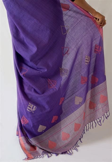 PEEPAL LEAF- Powder Blue and purple Handwoven Cotton Saree