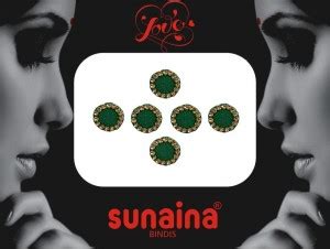 SUNAINA New Love Collection Round Green Bindi With Golden Stone For ...