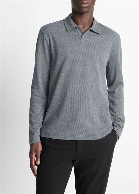 Houndstooth Cotton Johnny-Collar Polo Shirt in Henleys & Polos | Vince