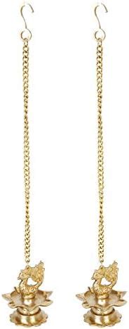 Buy Kartique Brass Wall Hanging Diya (3 x 3 x 16 inches, Gold) Peacock ...