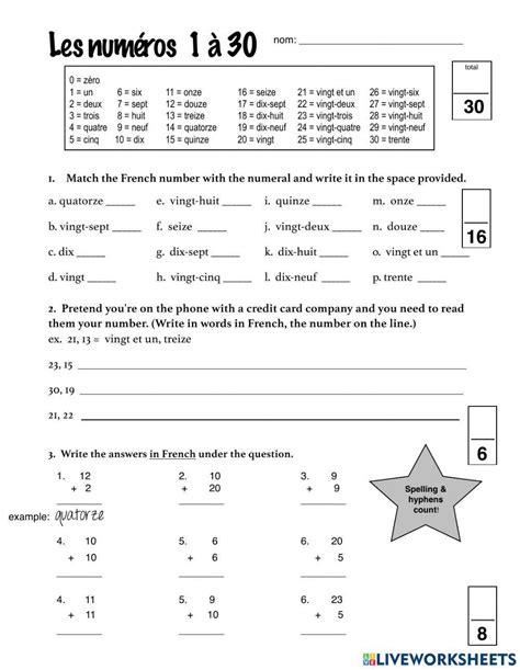 Image result for French Numbers Worksheets Printable
