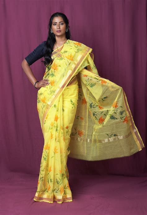 Buy Yellow Pure Hand Painted With Emboridery Kota Saree-UNM82510 Online ...