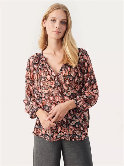Part Two Erdonae Loose Fit 3/4 Sleeve Blouse, Black/Multi at John Lewis ...