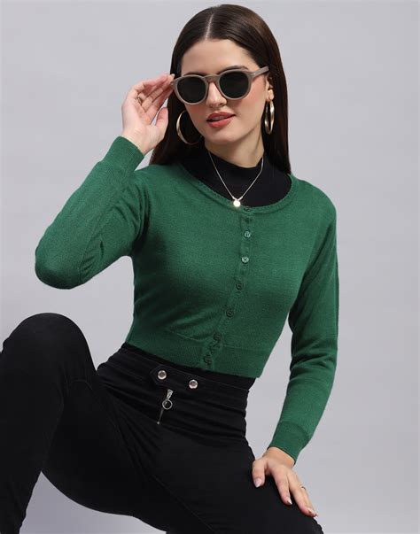 Buy Women Green Solid Round Neck Full Sleeve Blouse Online in India ...