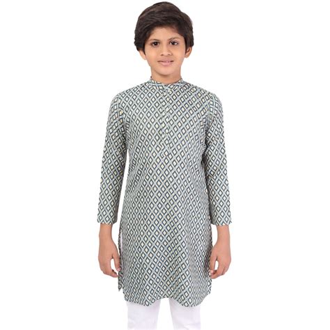 Buy NAINVISH Boy's Blue Printed Straight Cotton Blend Mandarin Collar ...