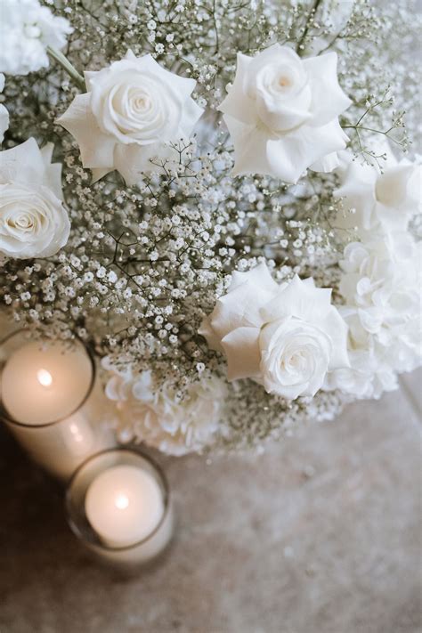 Gypsophila & White Reflexed Roses with Candlelight | Gypsophila wedding ...