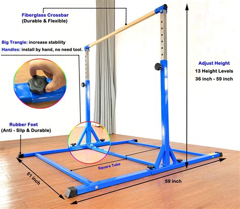 MARFULA Adjustable Gymnastics Bar Kip Bar with Fiberglass Rail & 304 ...