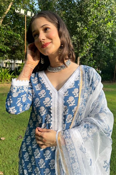 Shehnaaz Blue Cotton Set – DIMPLE DESIGN STUDIO