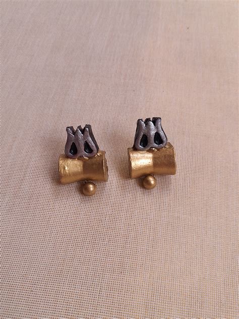 Handmade Terracotta Trishul Motif Gold Choker Necklace with Silver ...