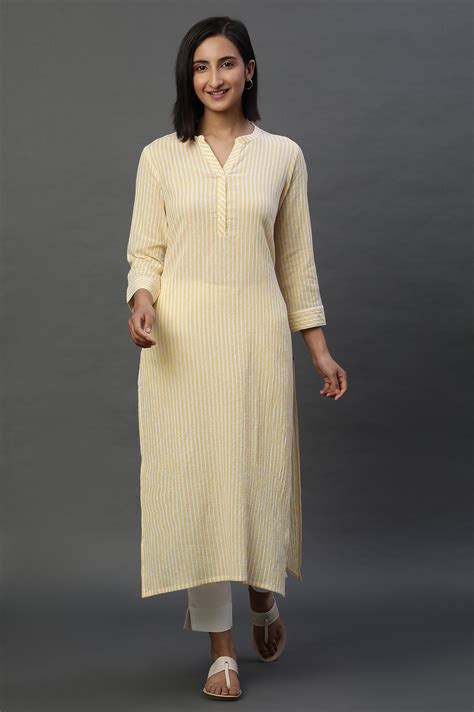 Buy Yellow and White Stripe Casual Kurta Online for Woman | Shop for ...