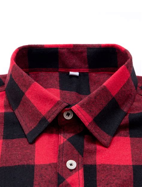 Alimens & Gentle Men's Red Plaid Flannel Shirt - Casual Regular Fit ...