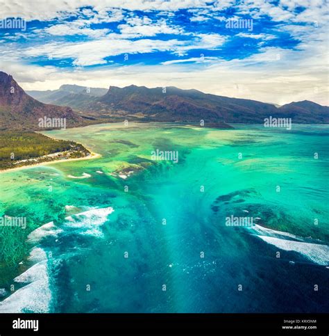 Aerial view of the underwater waterfall. Mauritius Stock Photo ...
