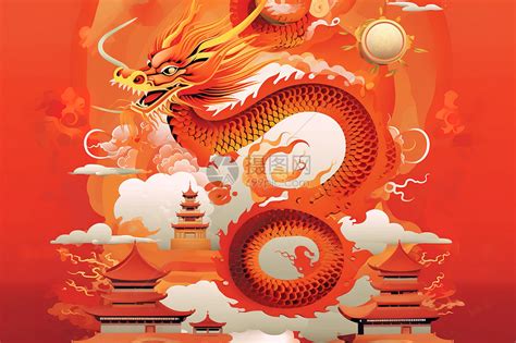 中国龙平面盘旋在天空的龙插画图片下载-正版图片402509639-摄图网