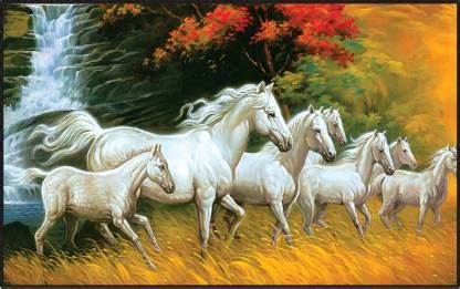 Seven Lucky Running Horses Vastu Wallpapers Vinyl Sticker Poster for ...