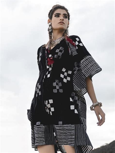 Black Hand Block Printed Cotton Kaftan