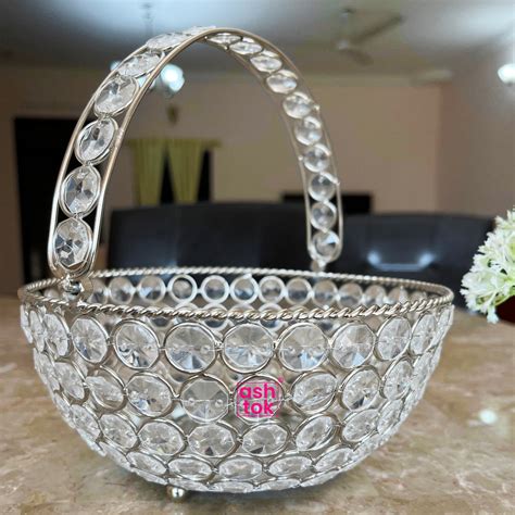Buy German Silver Crystal Flower Basket – Sparkling Flower Holder – Ashtok