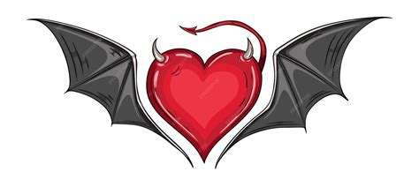 Red heart with devilish wings and tail horns on the head | Premium Vector