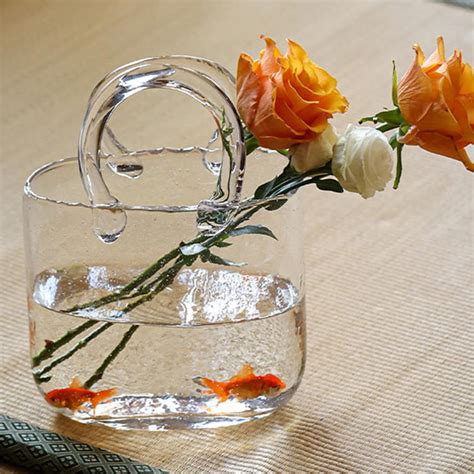 RWUDV Glass Purse Vase for Flowers White Glass Bag Vase with Fish Bowl ...