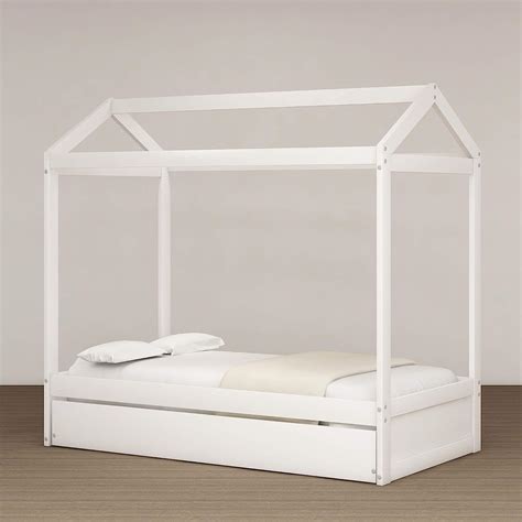 Buy Twin Size Wood House Bed with Roof and Trundle for Teens, Wooden ...