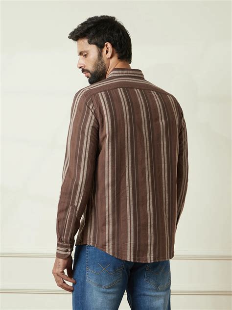 Striped Slim Fit Dobby Shirt | Brown – Wrogn