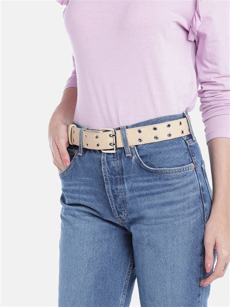 Women Beige Embellished Pattern Synthetic Leather Slim Regular Belt ...